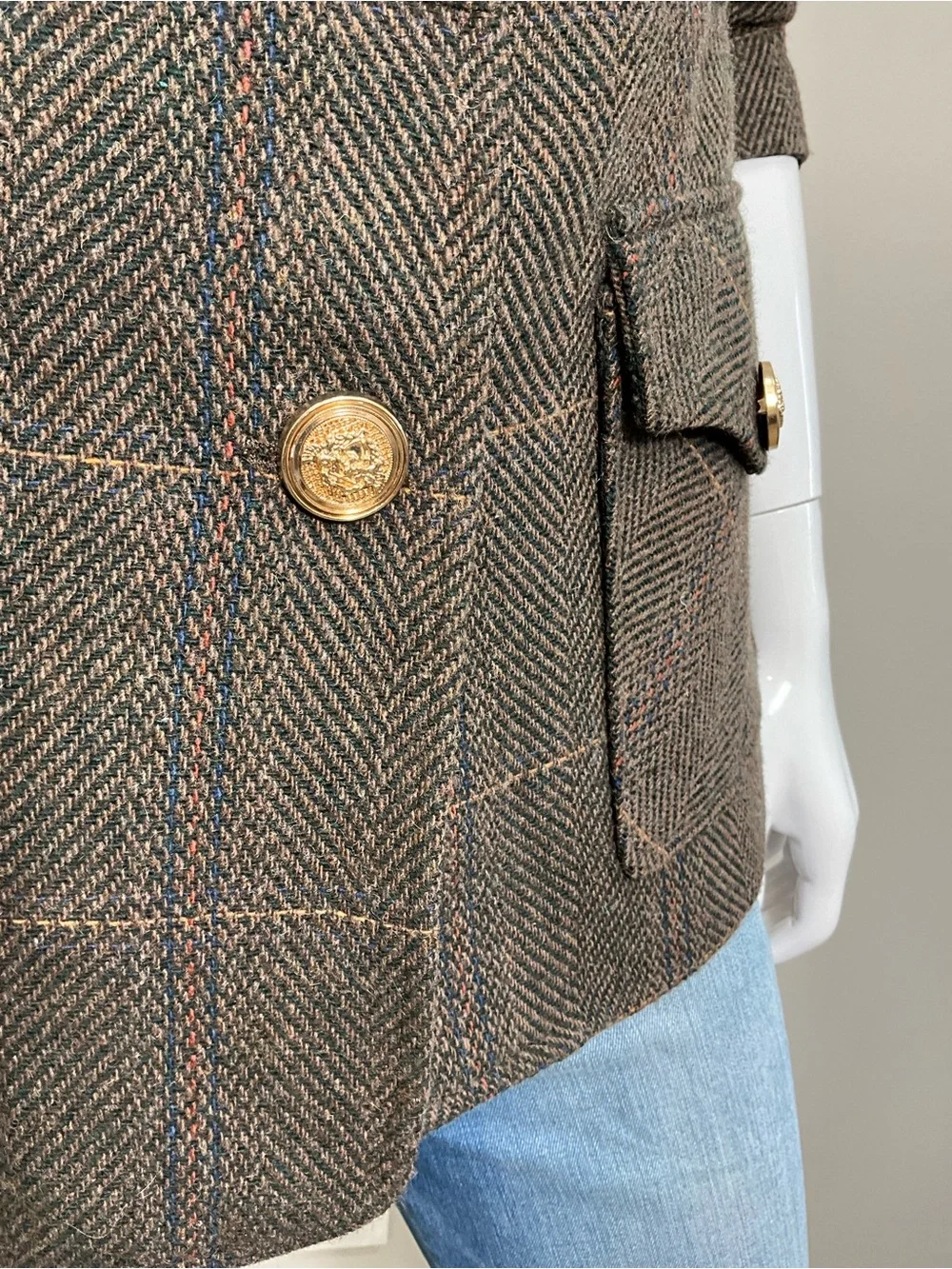 AVEC LES FILLES Equestrian Jacket Brown Herringbone Wool Blend Blazer XS